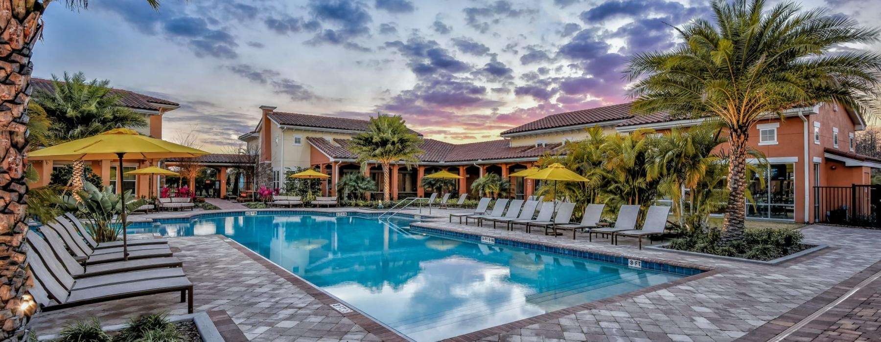 a pool in a courtyard